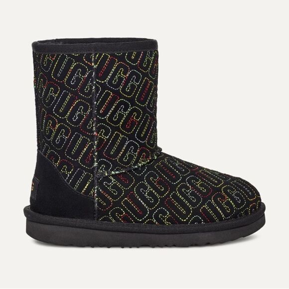 Ugg Girl’s Black Multicolor Classic II Graphic Stitch Boots Size 2 - Picture 13 of 13
